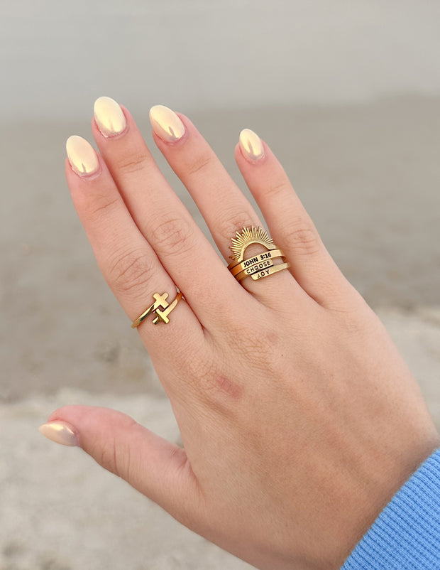 Gold Wrapped Cross Christian Ring