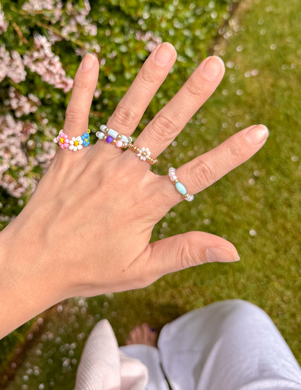 Pastel Beaded Ring Set Christian Jewelry