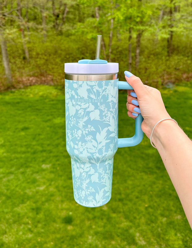 Blue Botanic 40 oz Tumbler Christian Water Bottle