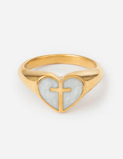 Enamel Heart Cross Ring Christian Jewelry