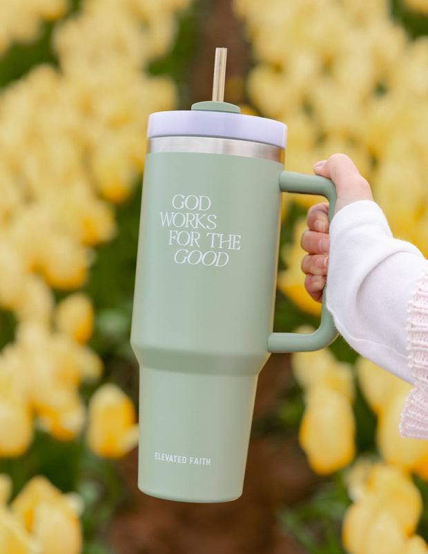 God Works for the Good 40 oz Tumbler Christian Water Bottle