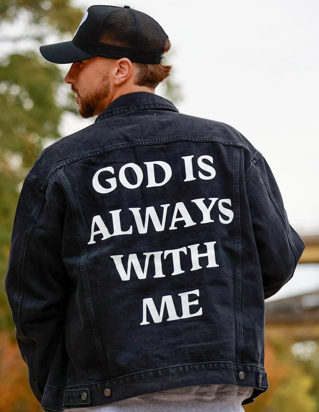 God is Always With Me Christian Denim Jacket