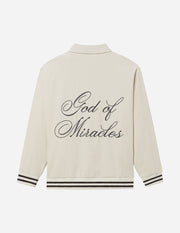 God of Miracles Ivory Bomber Jacket Christian Letterman