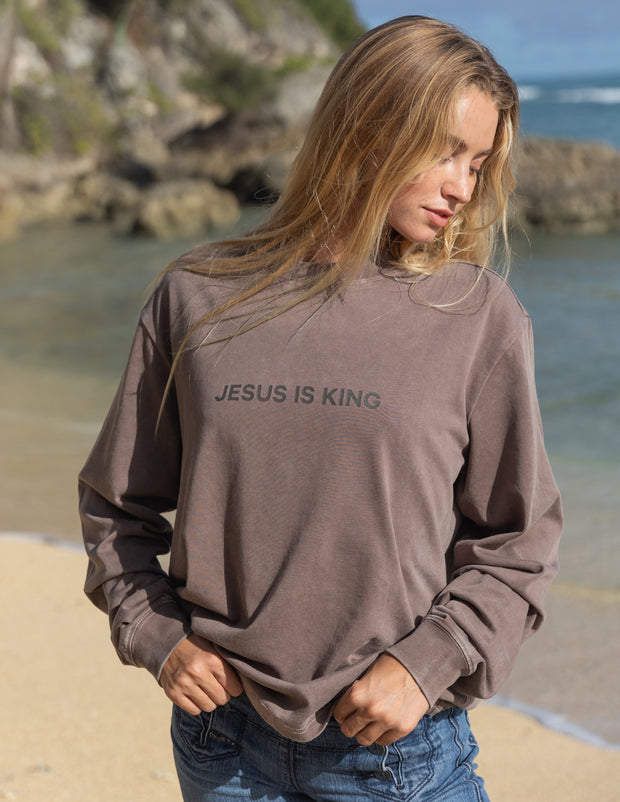 Jesus Is King Brown LS Unisex Tee Christian Long Sleeve T-Shirt