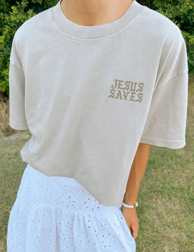 Jesus Saves Taupe Unisex Tee Christian T-Shirt