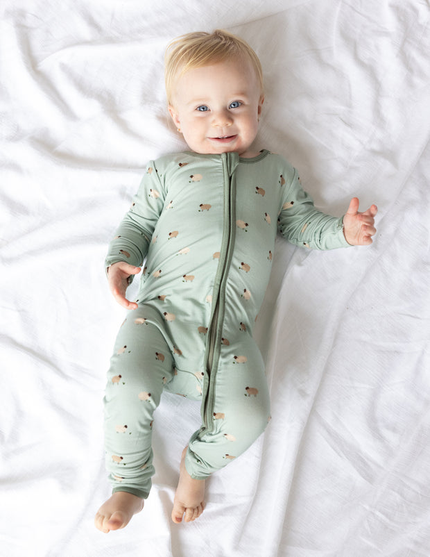 Lamb Bamboo Convertible Footed Onesie Christian 2-Way Zip Baby Sleeper