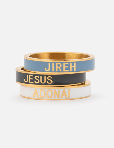 Names of God Enamel Ring Set Christian Jewelry