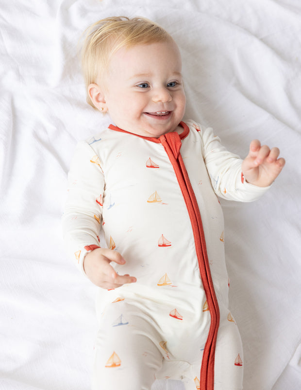 Sailboat Bamboo Convertible Footed Onesie Christian 2-Way Zip Baby Sleeper