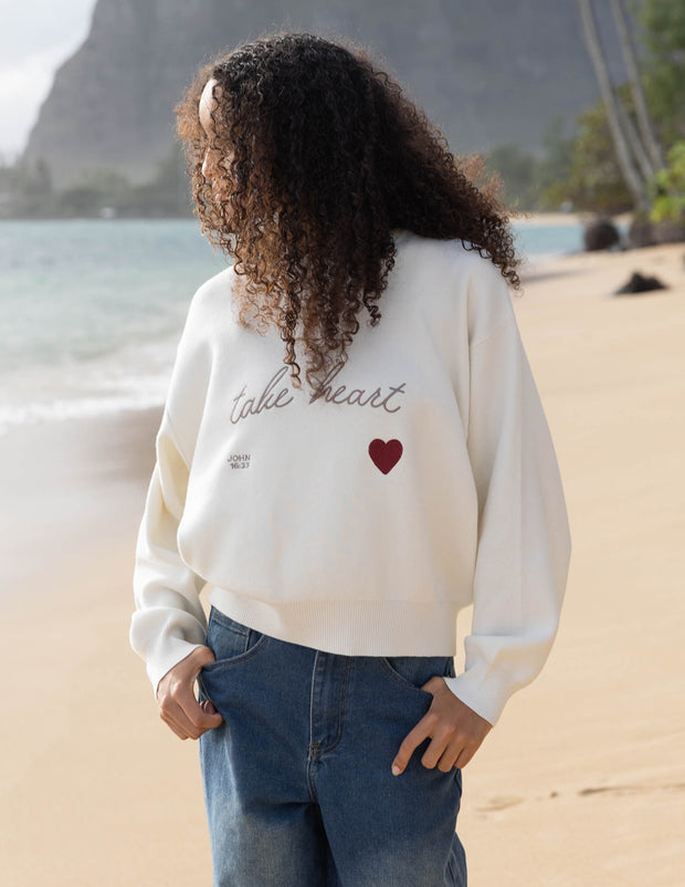 Take Heart Knit Sweater Christian Crewneck Sweatshirt