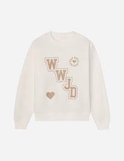 WWJD Varsity Unisex Crewneck Christian Sweatshirt