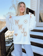 WWJD Varsity Unisex Crewneck Christian Sweatshirt