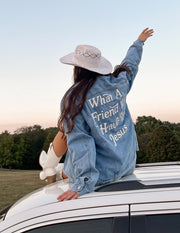 Elevated Faith What a Friend In Jesus Denim Jacket Christian Jacket