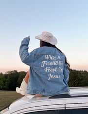 Elevated Faith What a Friend In Jesus Denim Jacket Christian Jacket