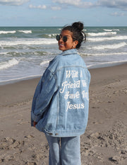 Elevated Faith What a Friend In Jesus Denim Jacket Christian Jacket