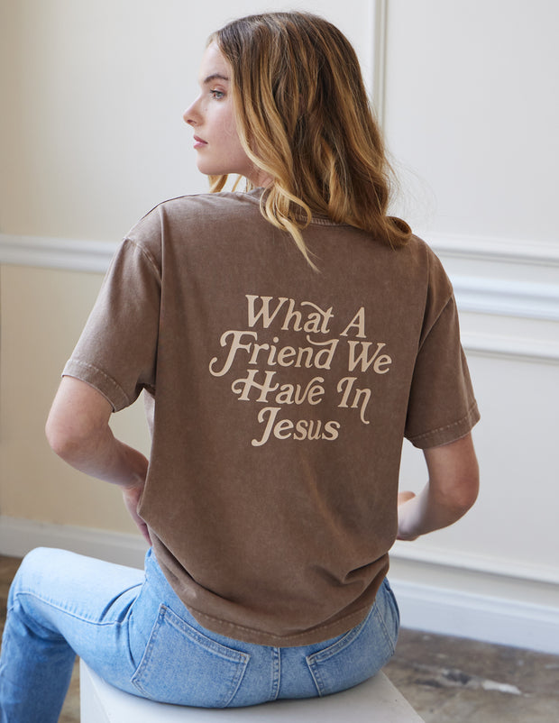 What a Friend in Jesus Brown Unisex Tee Christian T-Shirt