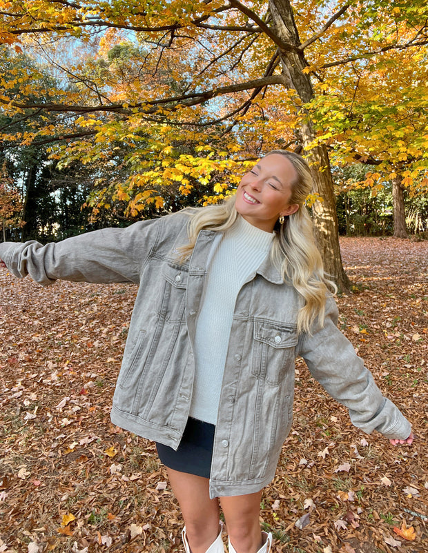 What a Friend in Jesus Grey Denim Jacket Christian Outerwear