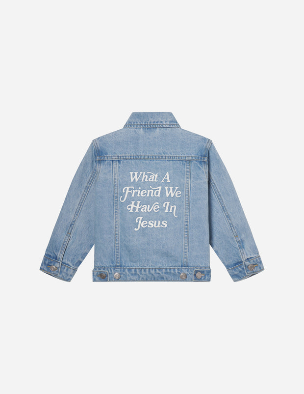 What a Friend in Jesus Kids Denim Jacket Christian Apparel