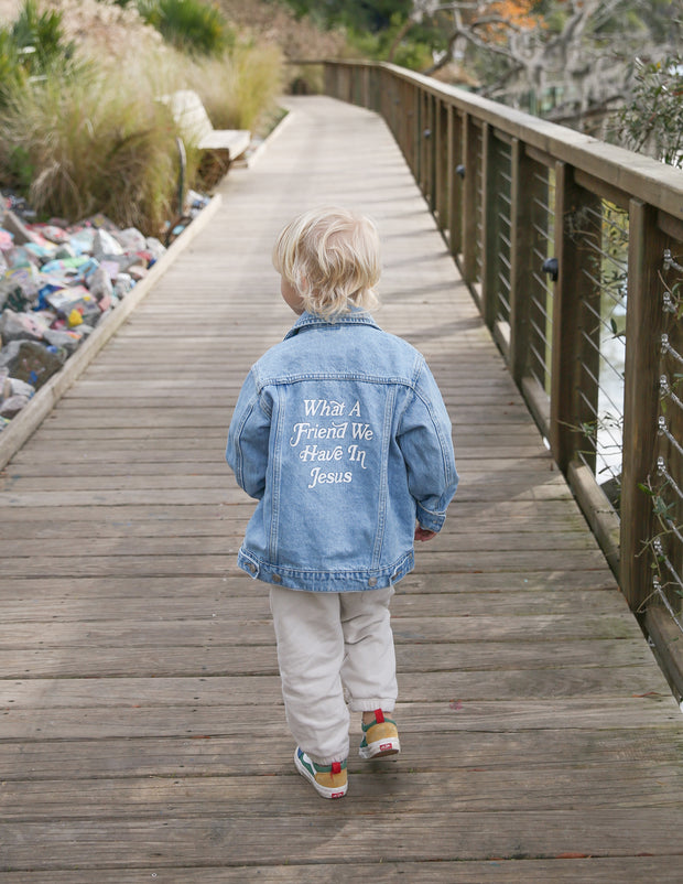 What a Friend in Jesus Kids Denim Jacket Christian Apparel