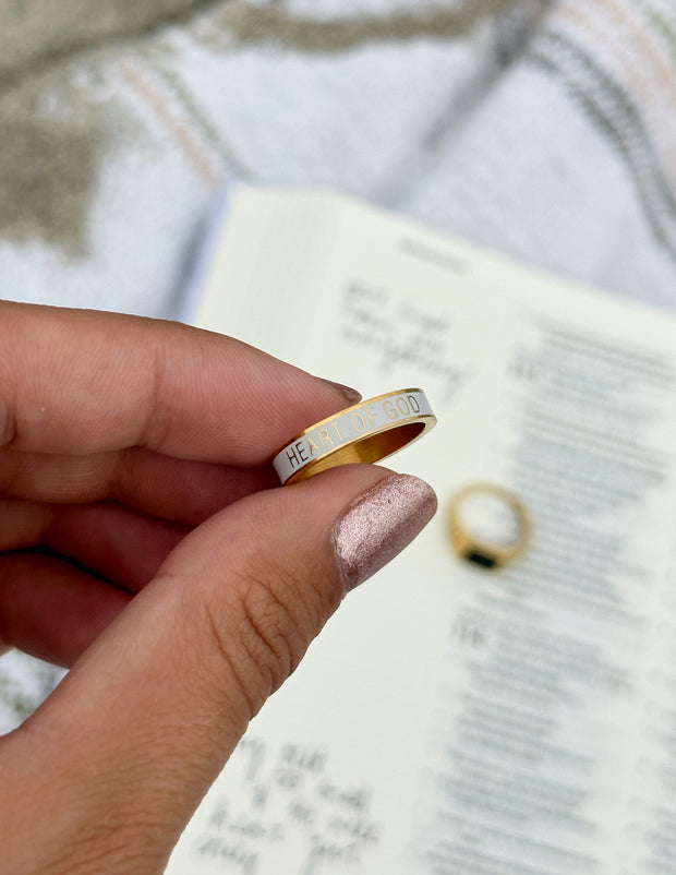 White Enamel Heart of God Ring Christian Jewelry