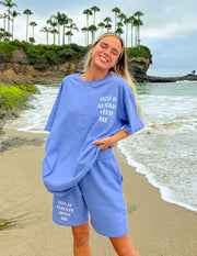 Elevated Faith God is Always With Me Blue Unisex Short Christian Short