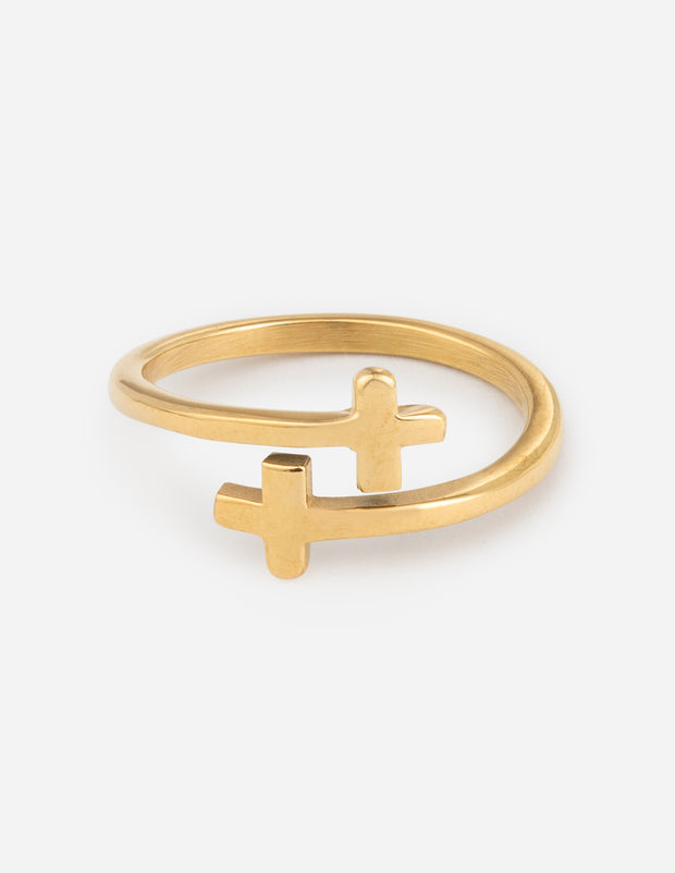 Gold Wrapped Cross Christian Ring