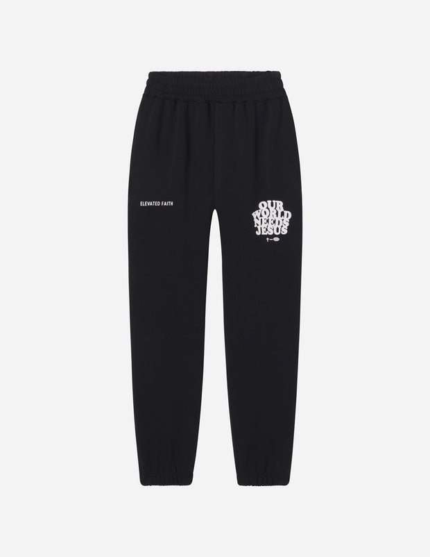 Our World Needs Jesus Black Unisex Sweatpant Christian Apparel