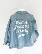 Elevated Faith What a Friend In Jesus Denim Jacket Christian Jacket