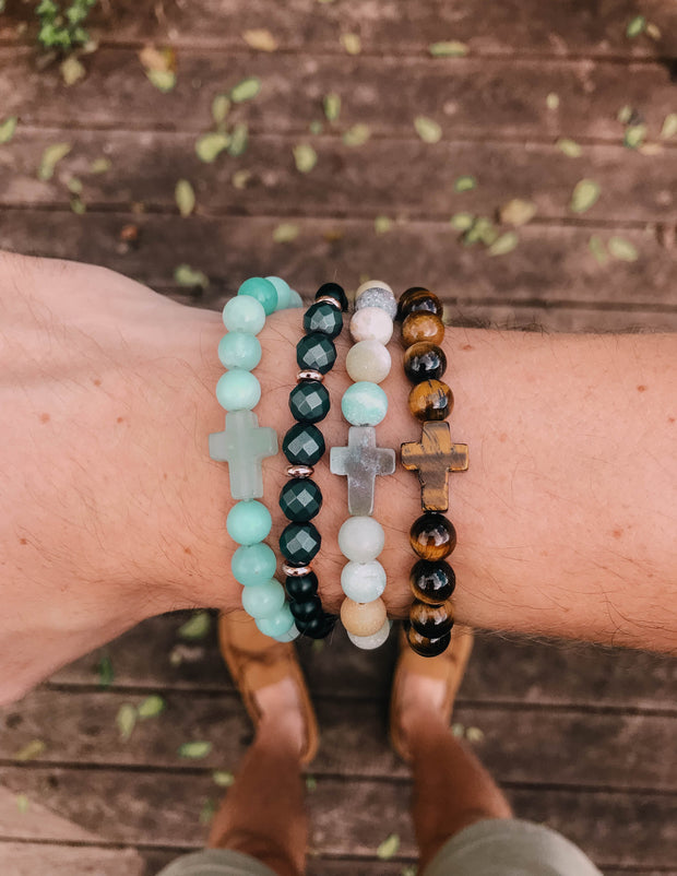 Elevated Faith Amazonite Cross Christian Stone Bracelet