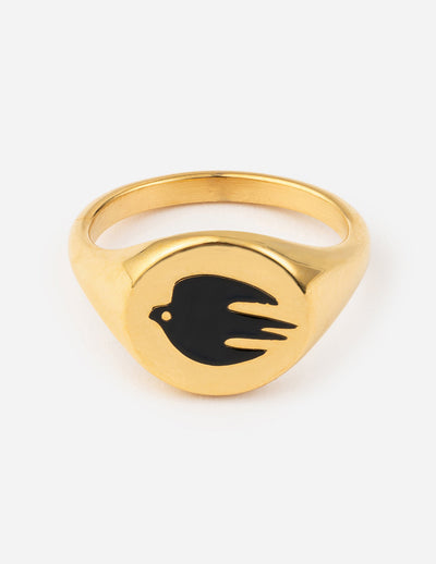 Elevated Faith Black Enamel Gold Dove Ring Christian Ring