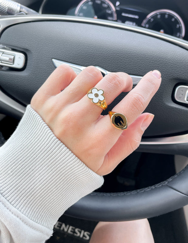 Elevated Faith Black Enamel Gold Dove Ring Christian Ring