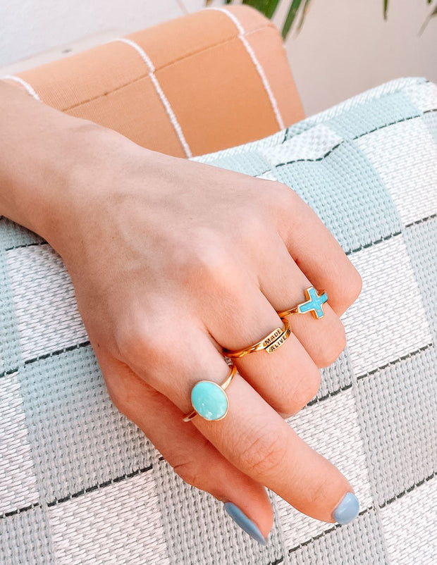 Elevated Faith Blue Enamel Cross Ring Christian Ring