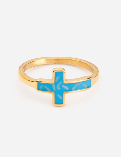 Elevated Faith Blue Enamel Cross Ring Christian Ring