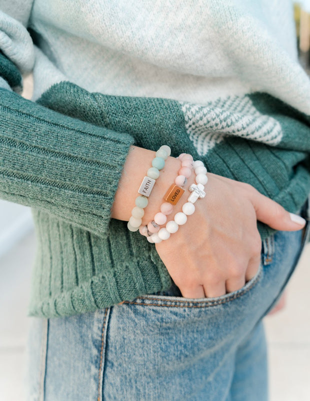 Elevated Faith Classic White Cross Christian Stone Bracelet