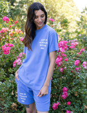 Elevated Faith God is Always With Me Blue Unisex Short Christian Short