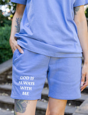 Elevated Faith God is Always With Me Blue Unisex Short Christian Short