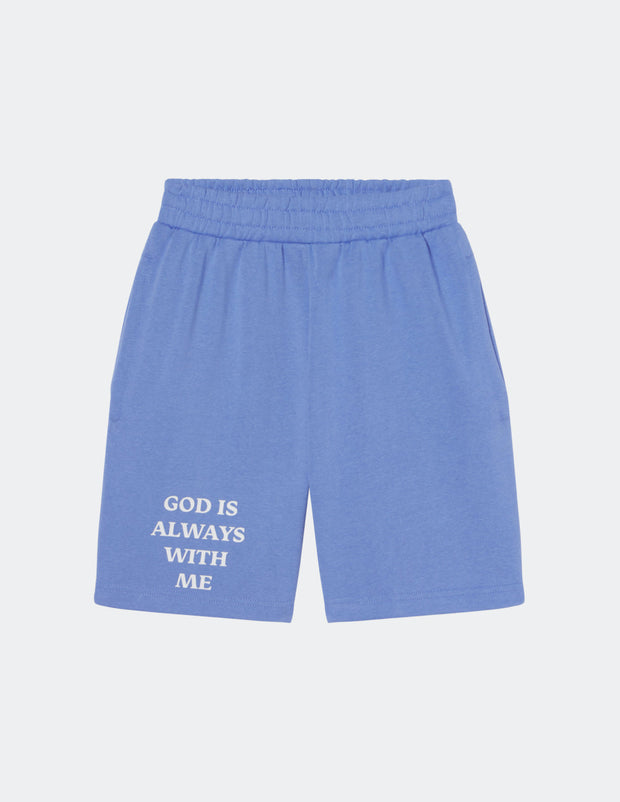 Elevated Faith God is Always With Me Blue Unisex Short Christian Short