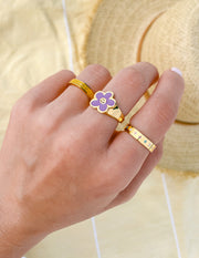 Elevated Faith Lavender Smiley Flower Ring Christian Ring