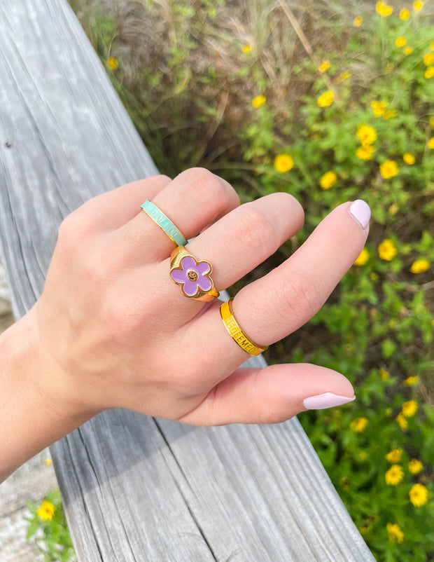 Elevated Faith Lavender Smiley Flower Ring Christian Ring