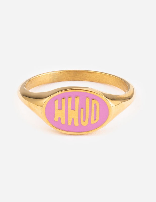 Elevated Faith Pink Enamel WWJD Ring Christian Ring