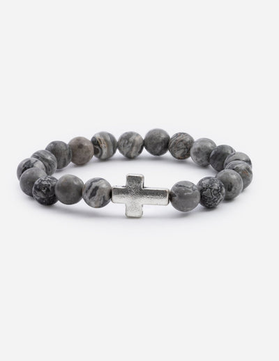 Elevated Faith Slate Grey Cross Christian Stone Bracelet