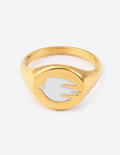 Elevated Faith White Enamel Gold Dove Ring Christian Ring