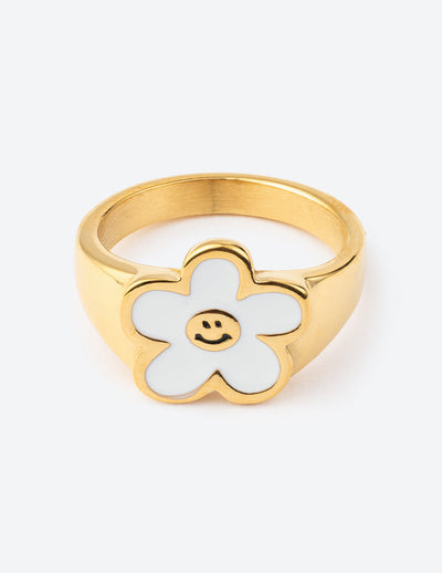 Elevated Faith White Smiley Flower Ring Christian Ring